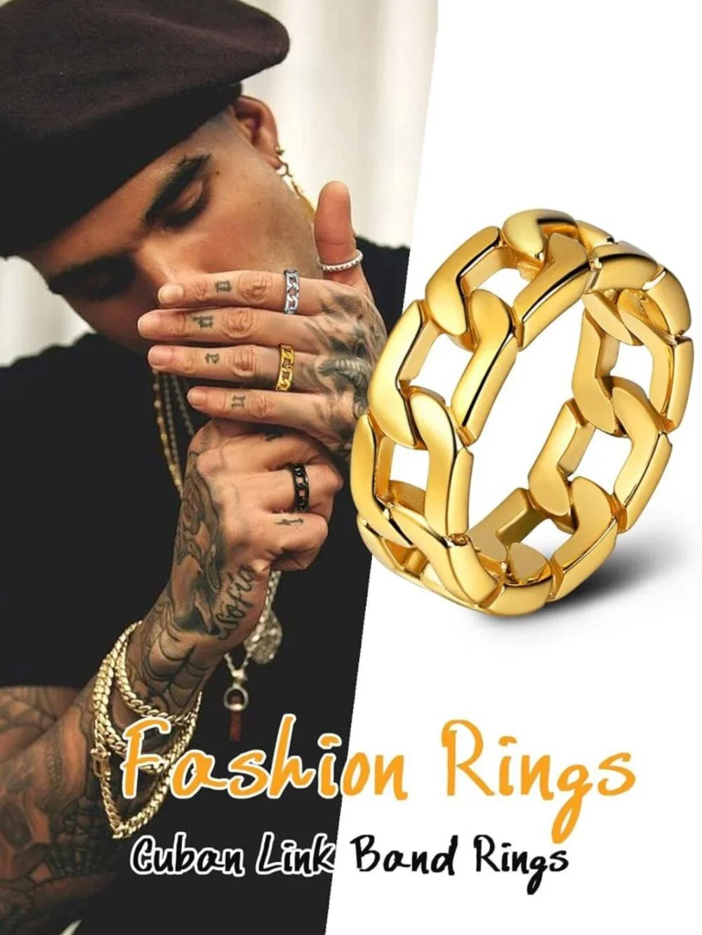 Stainless Steel Fidget Spinner Ring for Men & Women, 7mm Chain Design, Sizes